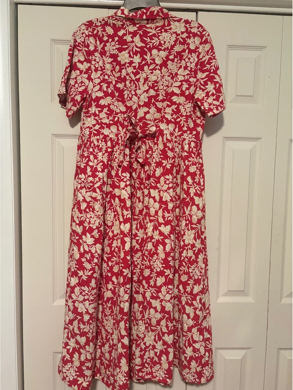 Vintage Serengeti Floral Midi Shirt Dress Large Red White Cottagecore Prairie - Picture 7 of 9